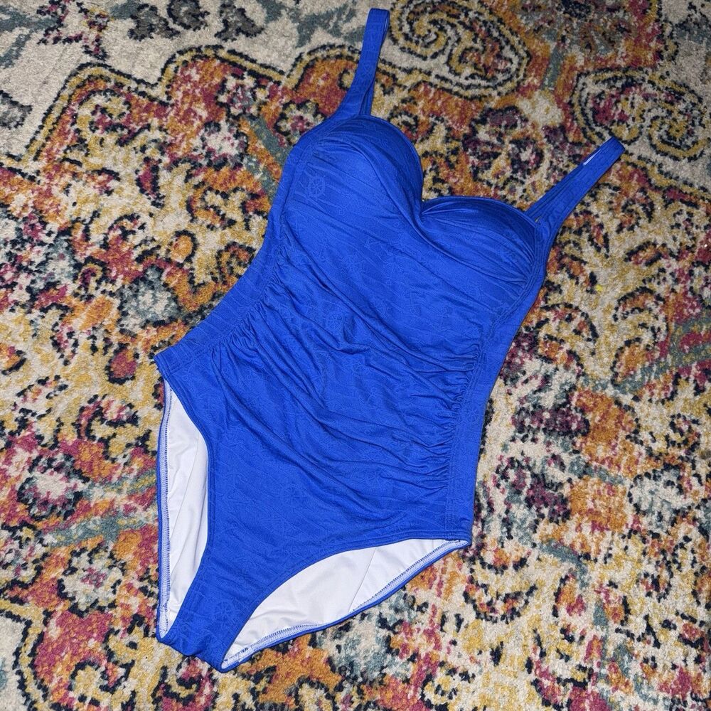 Nip Tuck Swim Blue Ruched Padded Women's One Piece Swimsuit US 6